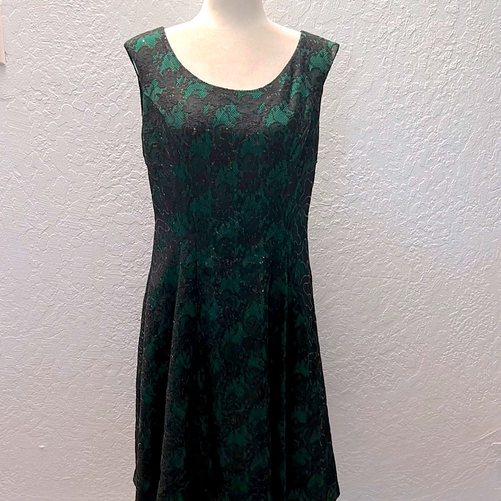 INC Green Black Lace Maxi Dress